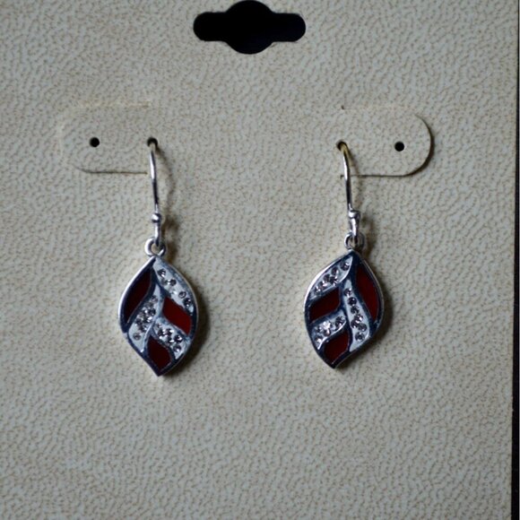 American Classic Genuine Carnelian Fine Silver Plated Drop Leaf Earrings New - Picture 2 of 5